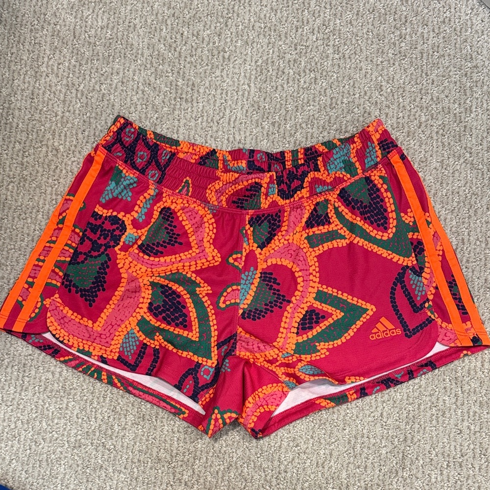 Adidas/Farm Rio Women's Red and Orange Patterned Athletic Shorts